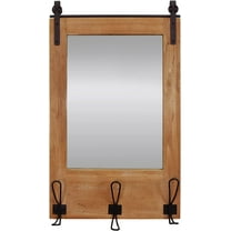 Farmhouse Wood Framed Wall Mirror for Entryway Bathroom Living Room Bedroom Wall Decor, Wall Mounted Hanging Entry Mirror with Hooks Rustic Decorative Mirror for Wall Home Decor
