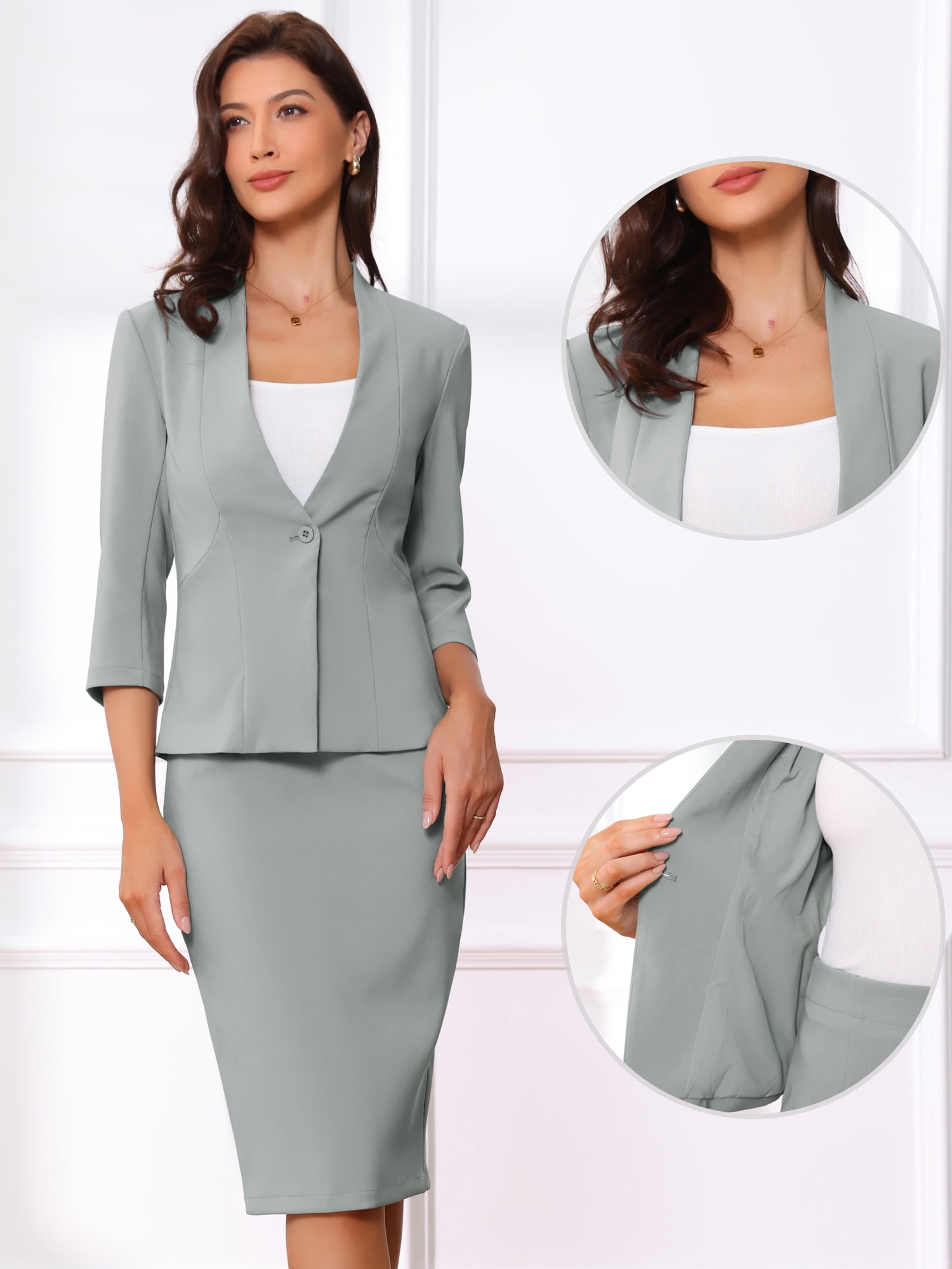 DARING DIVA 2Pcs Women's Office Work Outfit Business Skirt Suit Set L Gray