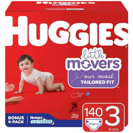 Huggies Little Movers Overnight Lotion, Latex and Fragrance Free Hypoallergenic Wetness Indicator Diapers - Mickey Mouse, Size 3, 140 Count