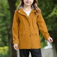 thumbnail image 5 of Delliss Girls' Fall Winter Solid Color Hooded Long Jacket Zipper Pocket Striped Lined Snap Waterproof Windproof Jacket Long Sleeve Top Orange 5 Years, 5 of 9