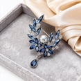 thumbnail image 4 of Floral Pearl Drop Brooch for Women,Blue or Wine Red Zirconia Flower & Leaf Design,Elegant Crystal Brooch for Suit Dress Scarf Wedding Gift Jewelry, 4 of 8