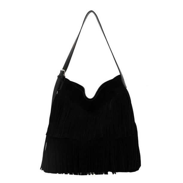Bolso de borla esmerilado para mujer bolso de mensajero con borla y cierre de cremallera bolso de compras para mujer