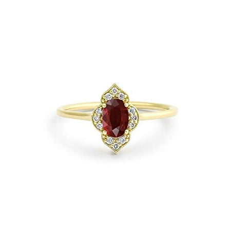 HeartsAndYou 1.5ct Natural Ruby & Diamond Halo Ring 100% 14k SOLID Yellow Gold Valentine Gift