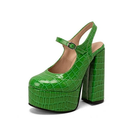 

SIMANLAN Ladies Mary Jane Heels Ankle Strap Pumps Platform Sandals Women Platforms Dress Shoes Womens Chunky Green 10
