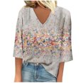 thumbnail image 2 of Summer Plus Size Tops For Women 2023 Trendy Summer V-Neck 3/4 Sleeve Print Casual T-shirt Blouse Up to 65% off, 2 of 5