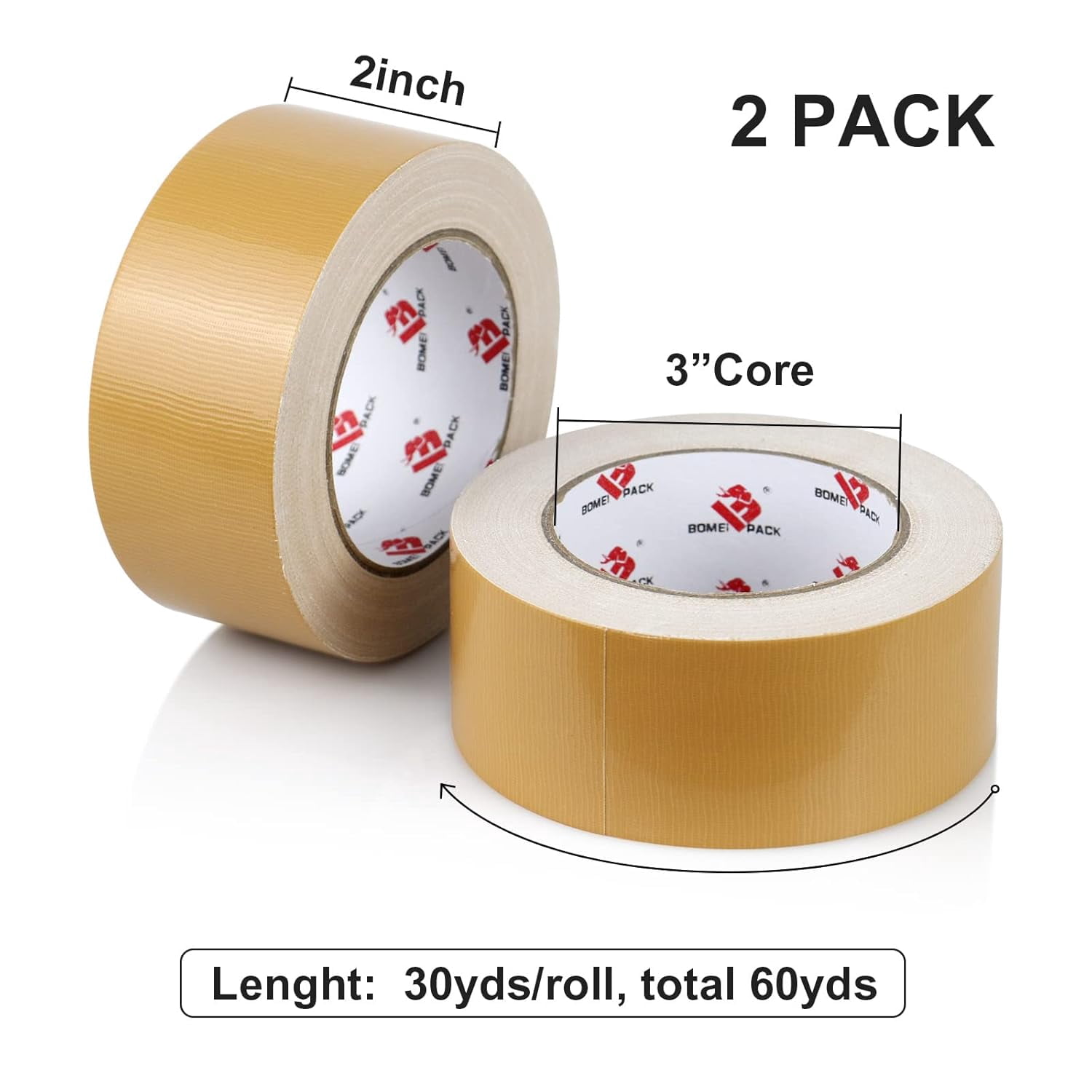 Tan Beige Duct Tape Heavy Duty,9 Mil Thickness,2 Inches x 30 Yards,Flexible,No Residue,Waterproof and Tear by Hand,Multi-Use Tan Duct Tape for Indoor & Outdoor Repairs