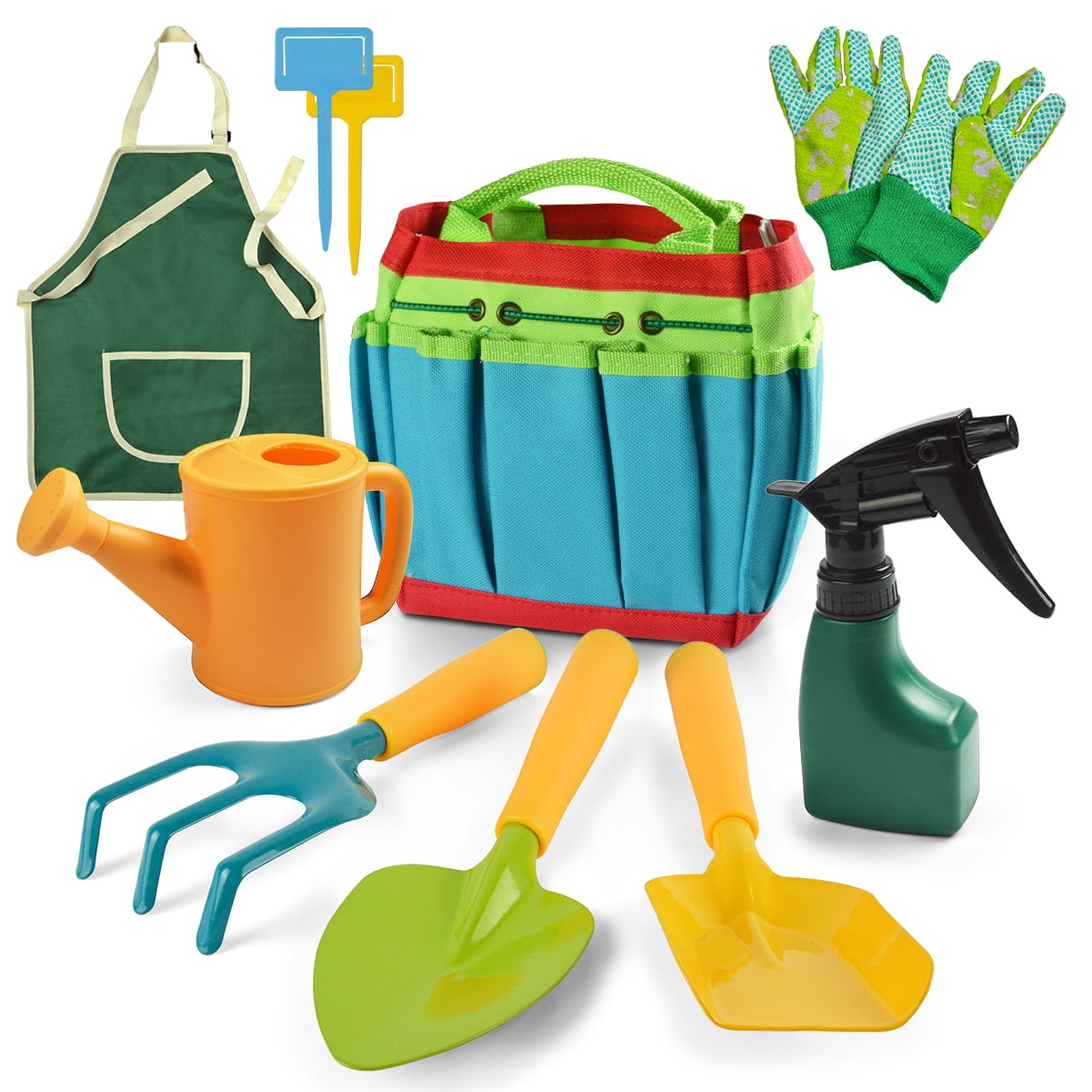 Kids 6pc Gardening Tool Set Bag Gloves Watering Can Rake Fork Trowel Children 