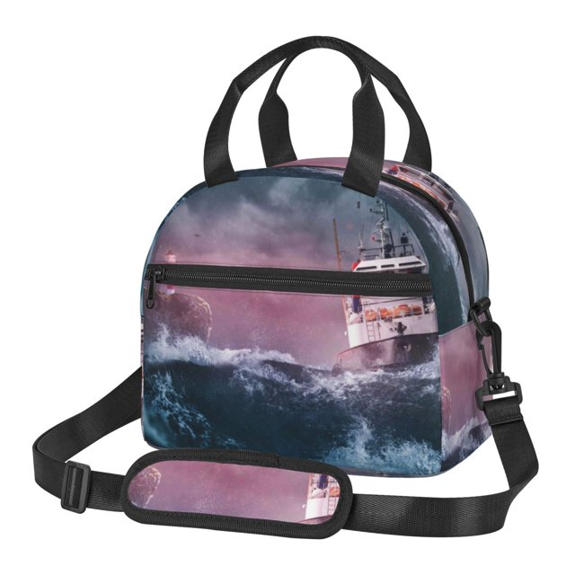 Fotbe Boat Lighthouse Storm Waves Bolsa de Almuerzo con Estampado, Lonchera Aislada, Contenedores de Comida Reutilizables Tipo Cooler a Prueba de Fugas