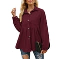 thumbnail image 7 of Women's Corduroy Button Down Shirts Collared Solid Long Sleeve Peplum Tops Pleated Casual Loose Fall Blouse Tee, 7 of 7