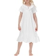 thumbnail image 3 of Bwiyojiz Tailles Mode 120-160 Longues Chemises de Nuit Printemps Été Manches Courtes Dentelle Col Rond Tenue Décontractée d'Intérieur Robe Chemise de Nuit pour Enfants, 130, Cadeaux pour la Famille, Blanc, 3 of 8