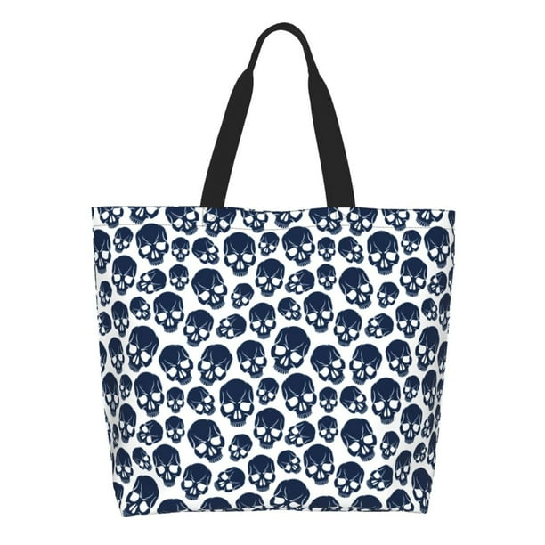 Balery black Skull white Bolsa Tote Estilo Estético con Cremalleras, Bolsa de Hombro, Bolsa de Compras Grande y Plegable