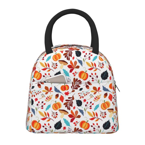Easygdp Autumn Pumpkins Fall Leaves Bolsa de Almuerzo Insulada Grande, Forro de Aluminio, Diseño Espacioso, a Prueba de Fugas, Ideal para Trabajo, Picnics, Viajes y Actividades al Aire Libre