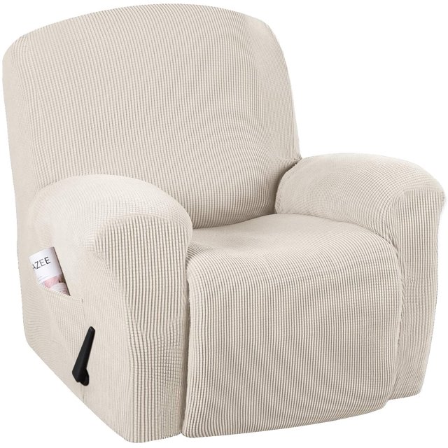 Super Stretch Couch Covers Recliner Covers Recliner Chair Covers Form Fitted Standard/Oversized Power Lift Reclining Slipcovers, Feature Soft Thick Jacquard, Ivory, 1 Pack