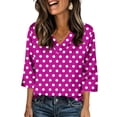 thumbnail image 2 of JoveMarine Women's V-Neck 3/4 Sleeve Satin Blouse with Polka Dot Print Loose Fit Lightweight Top for Spring/Summer Daily Wear Hot Pink XL, 2 of 6