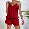 thumbnail image 2 of IMENGL Women's Pajamas Set Loungewear Silk Satin Ruffled Shorts Satin Shorts Nightwear Sleepwear Onesises Pajama Sets for Women,Red, 2 of 7