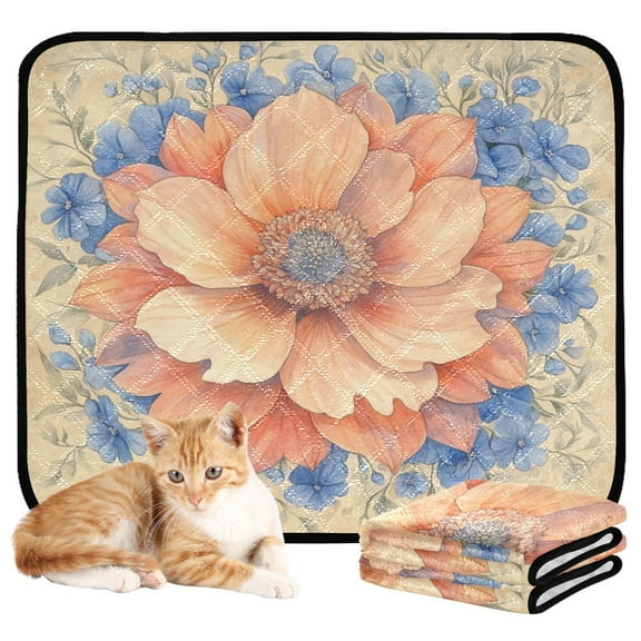 Qxltty Elegant Flower Cat litter Pads Pet Set of 3 Diaper Mats Center Anti-leakage Layer Absorbent Soft and Comfortable