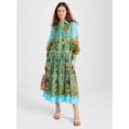 thumbnail image 4 of Women's V-neck lantern sleeve single-breasted long dress, 4 of 7
