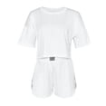 thumbnail image 6 of Jamicy Women's Pajamas Set Solid Color Casual Sleepwear Tee Shirts and Shorts Side Slit Crewneck Loungewear Two-Piece Set for Home Wear, 6 of 9