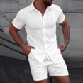 thumbnail image 5 of IROINNID Men's 2 Piece Casual Short Sleeve Button Down Shirt and Shorts Set Textured Jacquard Turndown Collar for Summer Beach Vacation, 5 of 8