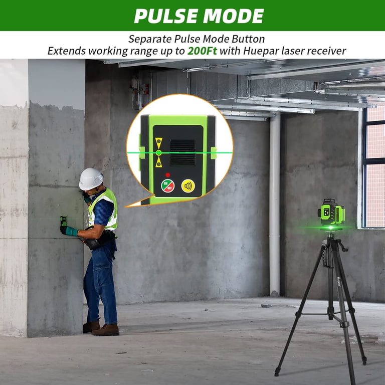 Huepar 4x360 Laser Level 16 Lines Green Beam – Self-Leveling 4D Cross Line Tiling Tool With 2 Batteries & Hard Case (LS04CG)