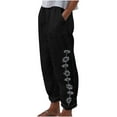 thumbnail image 2 of Titcea Summer Pants for Women 2024 Cotton Linen Elastic Waist Floral Printed Straight Pants Comfort Breathable Summer Casual Pants with Pockets, Gifts for Her, 2 of 4