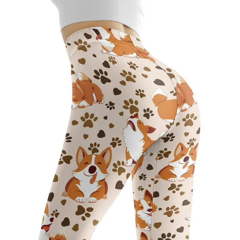DISNIMO Corgi Dog Paw Printed Yoga Pants Leggings for Women, High