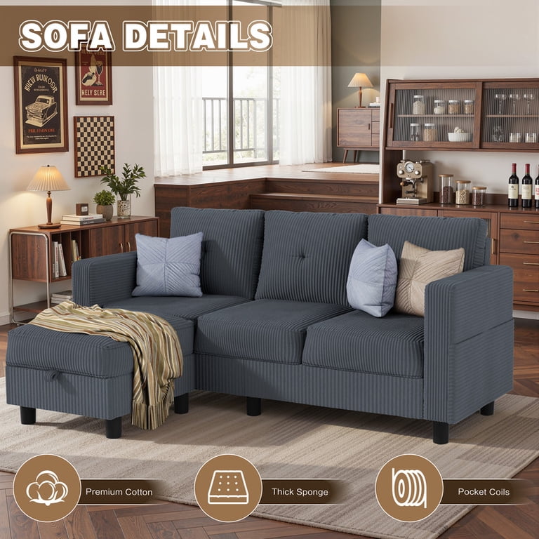 Sobaniilo Convertible Sectional Sofa Couch, L-Shaped 3-Seat with ...