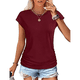 thumbnail image 2 of Camiseta de Corta con Cuello Redondo y Fruncido para Mujer, Color Rojo Vino, Talla L, 2 of 6