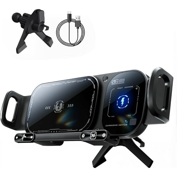 Wireless Charging Rotating Car Mount: 15W Fast Wireless Mount Charger with Auto Clamping - 360° Rotation Anti-Shake Technology for Hands-Free Phone Navigation (Balck)