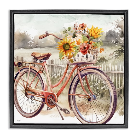 Stupell Industries Autumn Floral Bicycle Botanical & Floral Painting Black Floater Framed Canvas Art Prints Wall Art, 18 x 18