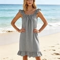 thumbnail image 5 of NominalSnug Womens Cotton Nightgown Square Neck Ruffle Strap Sleeveless Midi Sleep Dress With Pockets Loungewear, 5 of 5