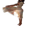 thumbnail image 3 of PENGXIANG Robe pour Femmes Adulte Imprimé Fleuri/couleur Unie Manches Courtes Bouffantes Col Carré Robe Féminine, 3 of 5