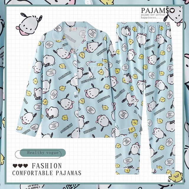 Pijamas Kuromi para mujer, primavera y otoño, algodón puro, manga larga, bonitos dibujos animados japoneses, ropa para el hogar para estudiantes, traje de invierno