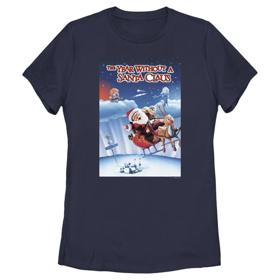 Women's The Year Without a Santa Claus Poster  Graphic Tee Navy Blue Medium