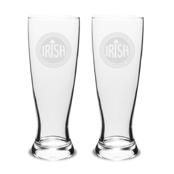 Irish Celtic Logo Deep Etched 23 oz University Beer Pilsner - Set of 2