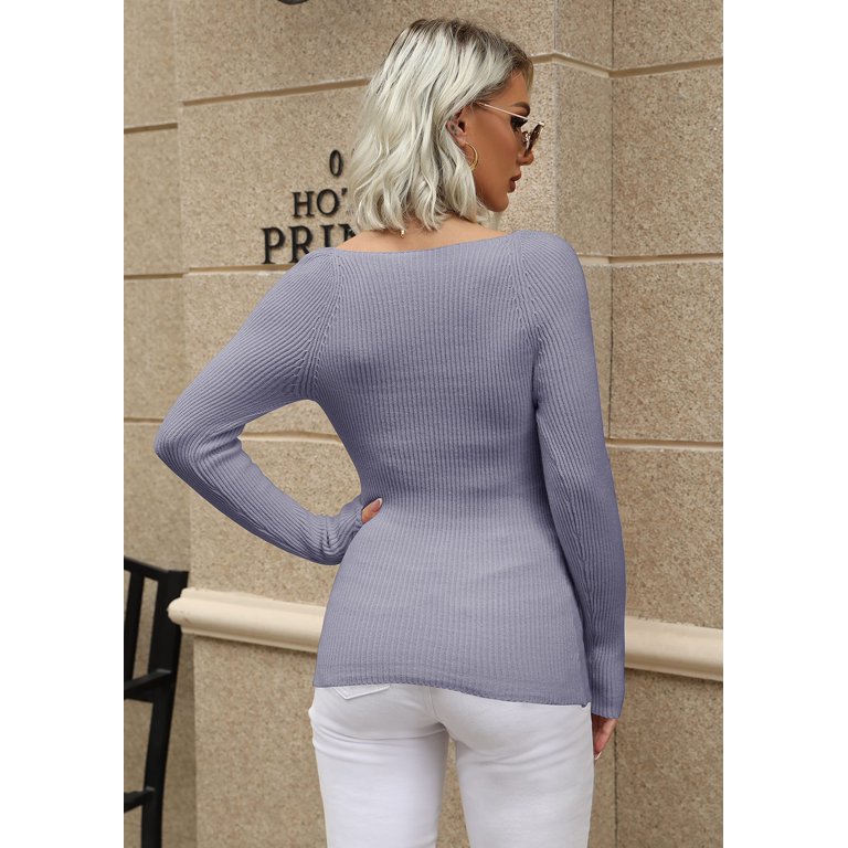 Square Neck Rib Long Sleeve Top