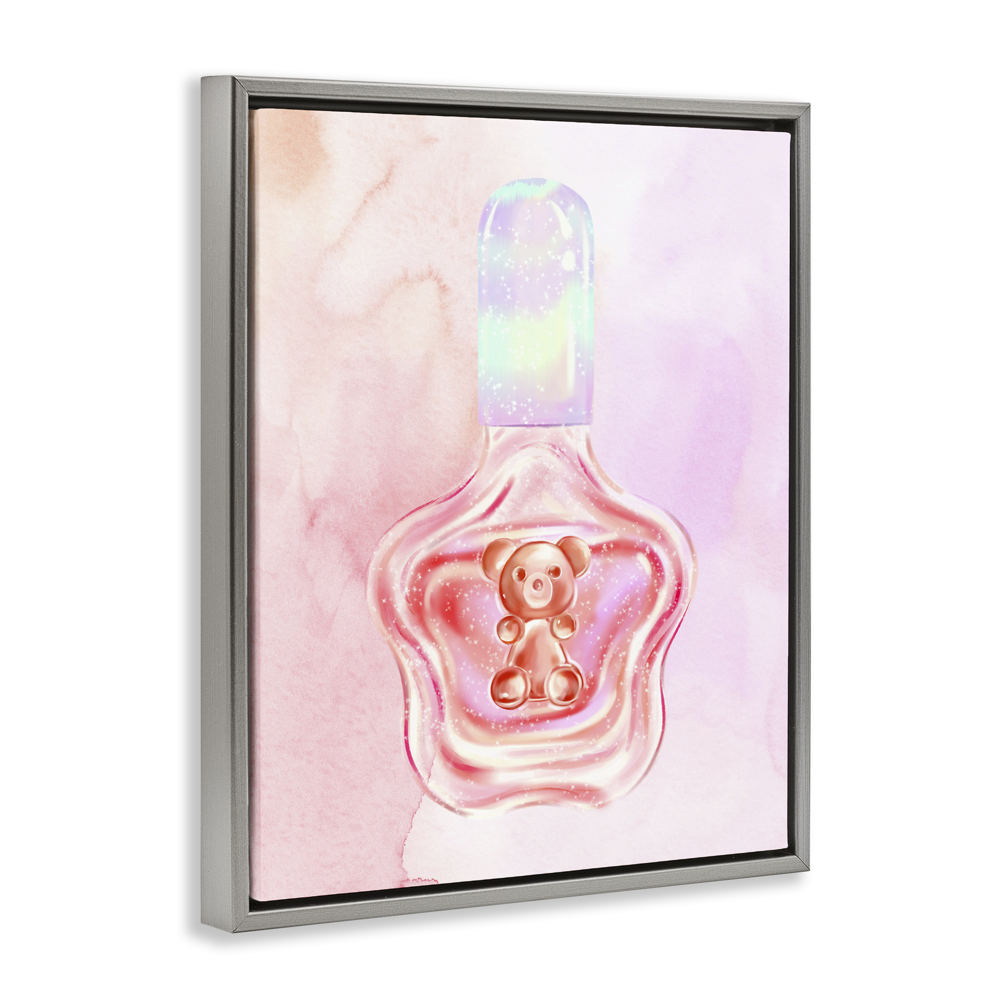 Stupell Industries Glam Bear Polish Beauty & Fashion Painting Gray Floater Framed Art Print Wall Art, 25 x 31