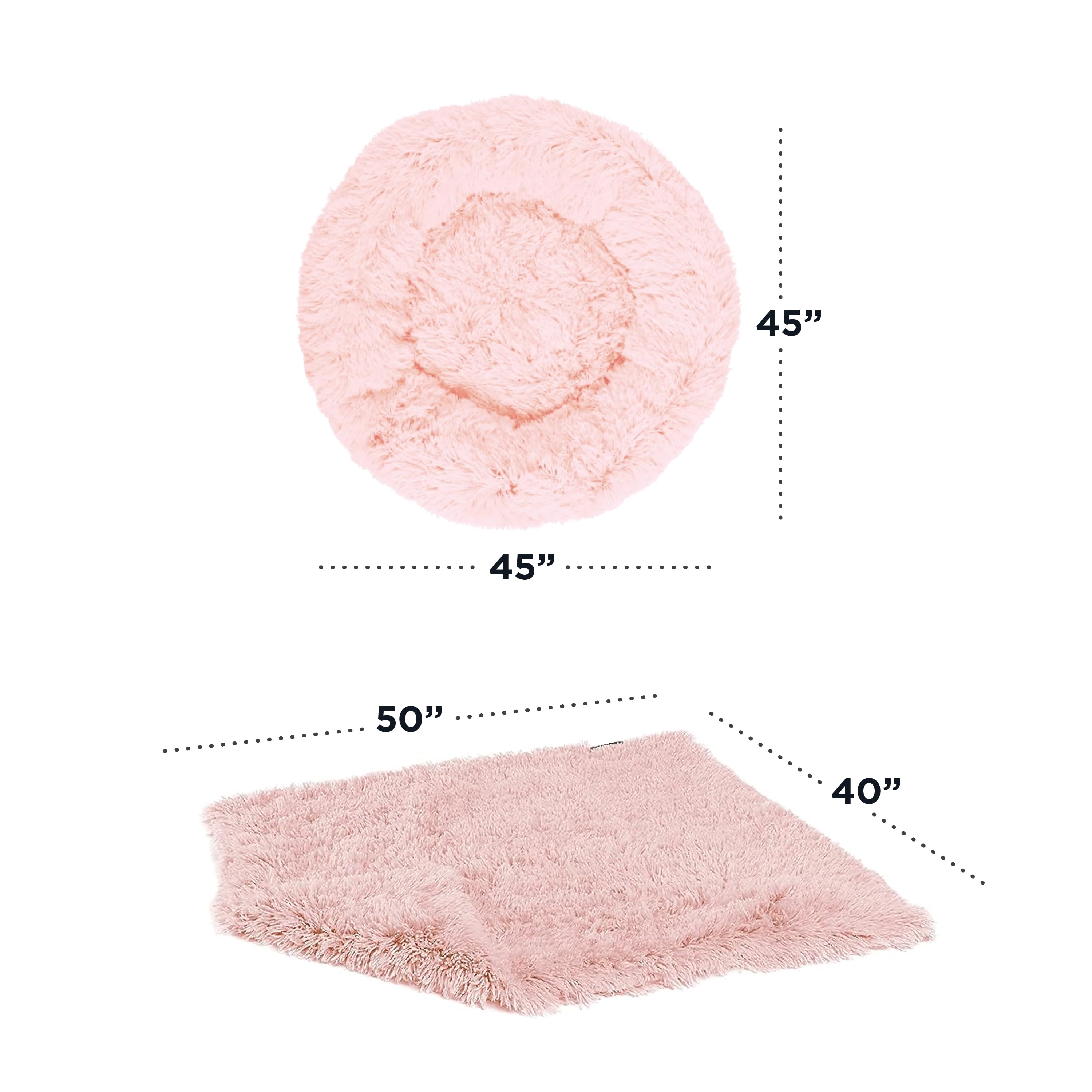 Best Friends by Sheri Bundle Set The Original Calming Shag Donut Cuddler Cat and Dog Bed + Pet Throw Blanket, Cotton Candy Pink, Extra Large, 45x45