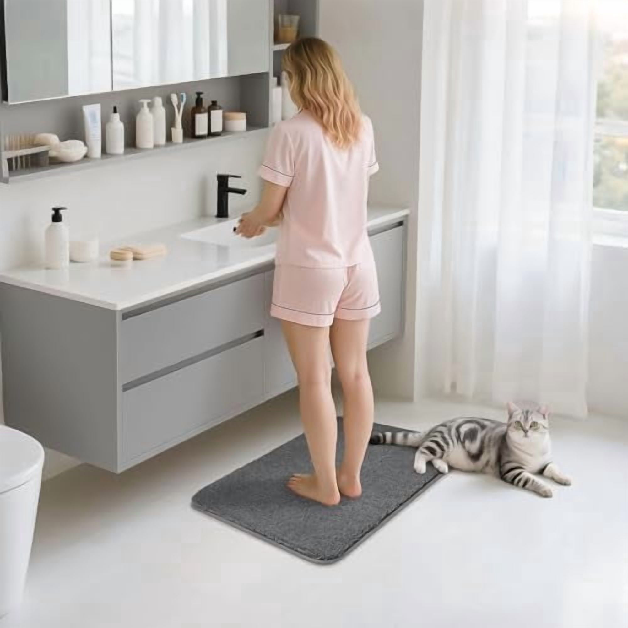 Extra Thick Bath Rugs for Bathroom - Anti-Slip Bath Mats Soft Plush Yarn Shaggy 100% Strong Mirco Polyeste Mat Living Room Bedroom Mat Floor Water Absorbent(Dark Grey,16x24 - Inches)