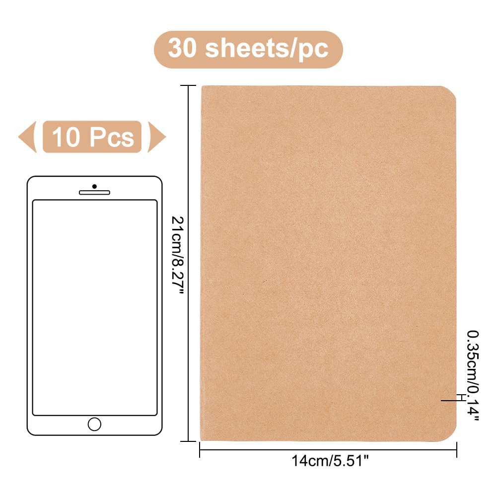 10 Pcs Notebook Journals for Travelers 30 Pages Burlywood Blank Writing Diary Subject Notebooks Thick Kraft Paper Notebook Travel Journal Set Office Planner 5.5x8.3inch A5 Size 10pcs