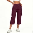 thumbnail image 2 of Fnooota Women's Cargo Capri Pants, Stretchy Casual Fall Side Split Elastic Waist Cropped Work Trousers Wine Size S, 2 of 7