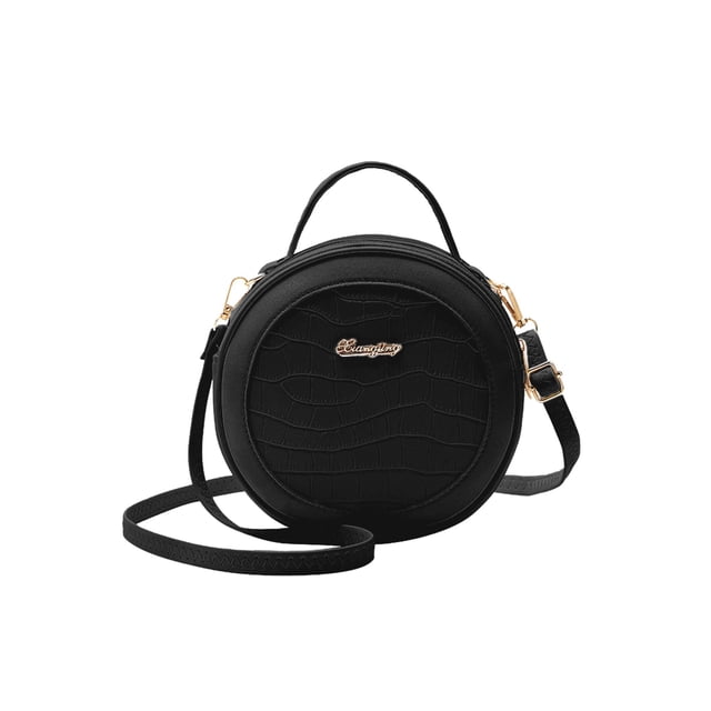 Bolso Hombro para Mujer Alligator PU Circle Zip Crossbody Bolso (Negro)