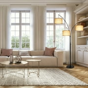 OUTON 3 Light Floor Lamp, 80 Mordern Standing Lamp with Linen Lamp Shade, Arc Floor Lamp for Living Room, Bedroom, Office, 3 Bulbs Includes(Black)