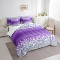 thumbnail image 3 of Manfei Romantic Sparkling Print Bedding Comforter Set 7-Piece,Chic Diamond Pearl King Bedding Sets,Purple Silver Bed Sheets For Girl,Ultra Soft Home Decor Reversible, 3 of 8