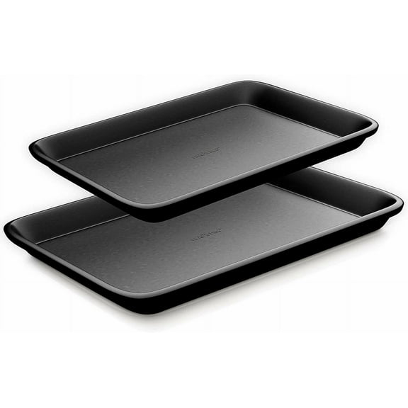 Non-Stick Cookie Sheet Baking Pans - 2-Pc. Professional Quality Kitchen Cooking Non-Stick Bake Trays w/ Black Diamond Coating Inside & Outside, Dishwasher Safe - NutriChef NC2TRBL