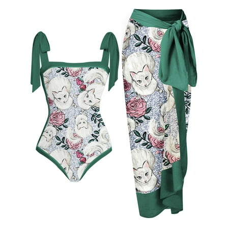 Blphud Bathing Suits Bikini Women Vintage Jumpsuit 1 Piece Swimwear 1 Piece Cover Up Two Piece Vintage Swimsuit Square Neck Bikini Swim Suits for Women 2024 Womens Swimsuits White XL