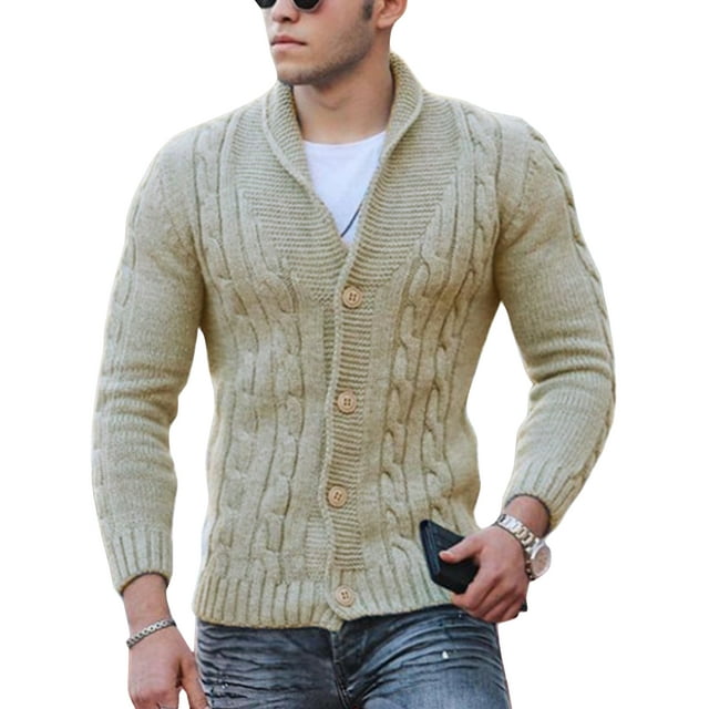 Innerwin Outwear Solid Color Men Sweaters Travel Long Sleeve Knitted Cardigan Sweater Light Brown XL
