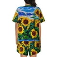 thumbnail image 3 of Bingfone Landscape With Sunflowers Print Pajamas Sets for Women Soft Short-Sleeved Pjs with Lounge Shorts Two Piece Sleepwear, 3 of 8