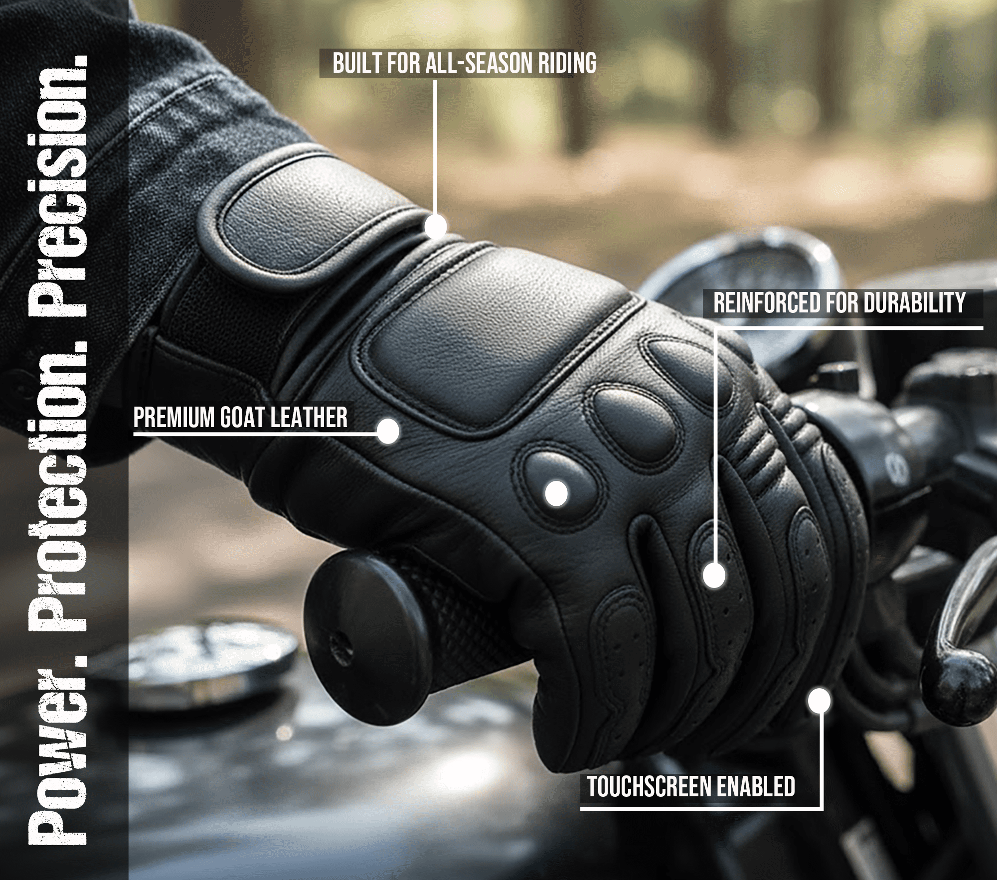 Men's Vintage Goatskin Leather Motorcycle Gloves Gel Padded Cruiser Street Riding Protective Racing Powersports S