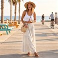 thumbnail image 6 of Yungyresw Women's Casual Maxi Skirt Elastic Waist Loose Flowy Tiered Skirts Boho Style Comfortable Solid A Line Skirt For Women Beige L, 6 of 7